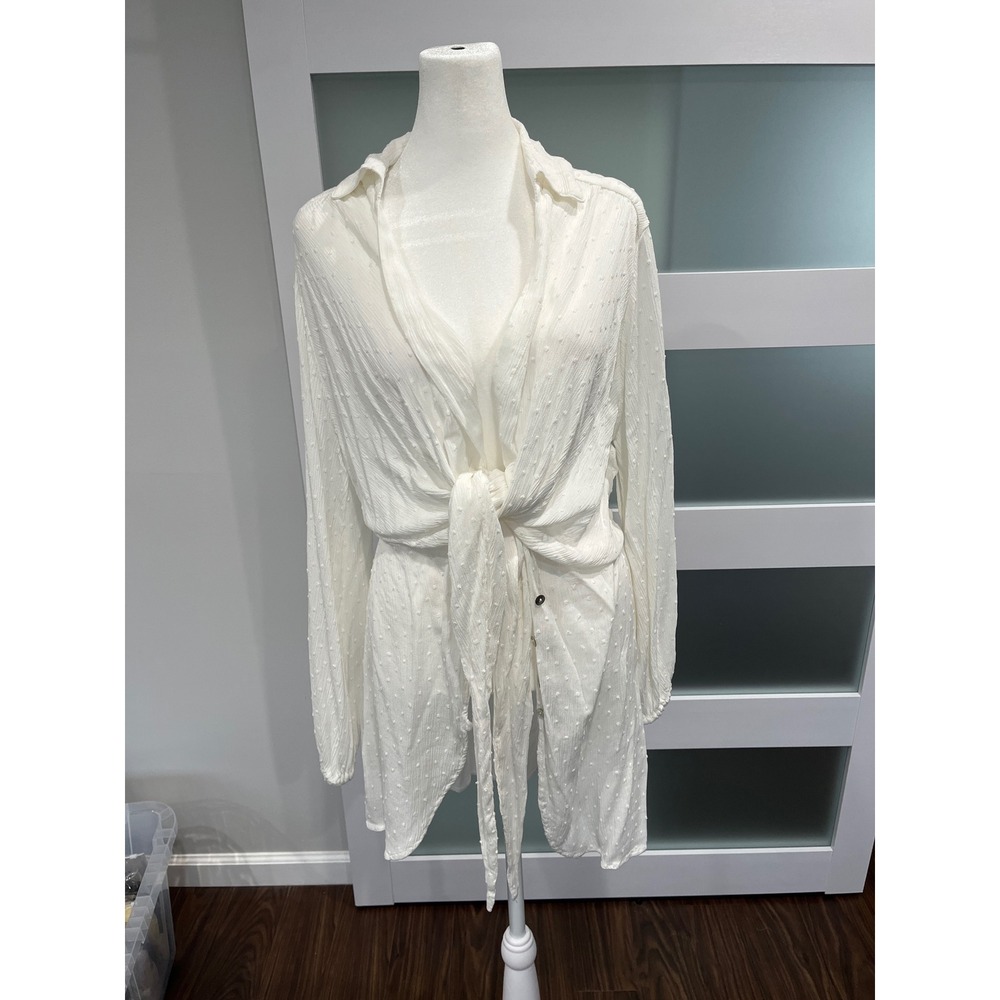 Surf Gypsy Ocea White‎ Swiss Dot Tie Front Cover Up Dress JM10428-WHT Small
